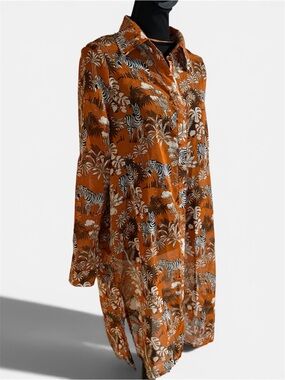 Live 4 Truth Safari/Zebra patterned shear button down shirt dress Size M